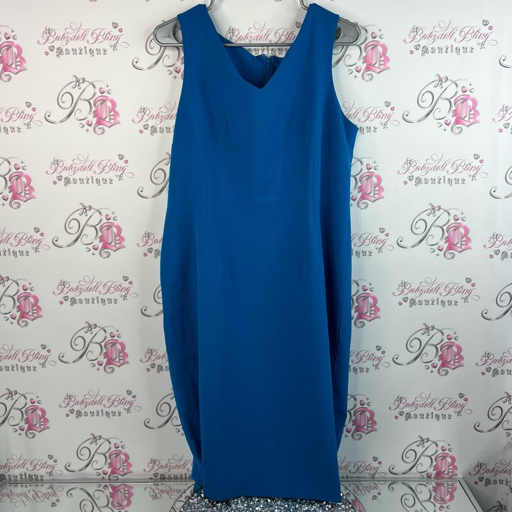 Jones studio seperate dress Vneck Elegant Blue Sleeveless Dress Royal blue